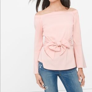 New PINK OFF-THE-SHOULDER BELL-SLEEVE POPLIN TOP